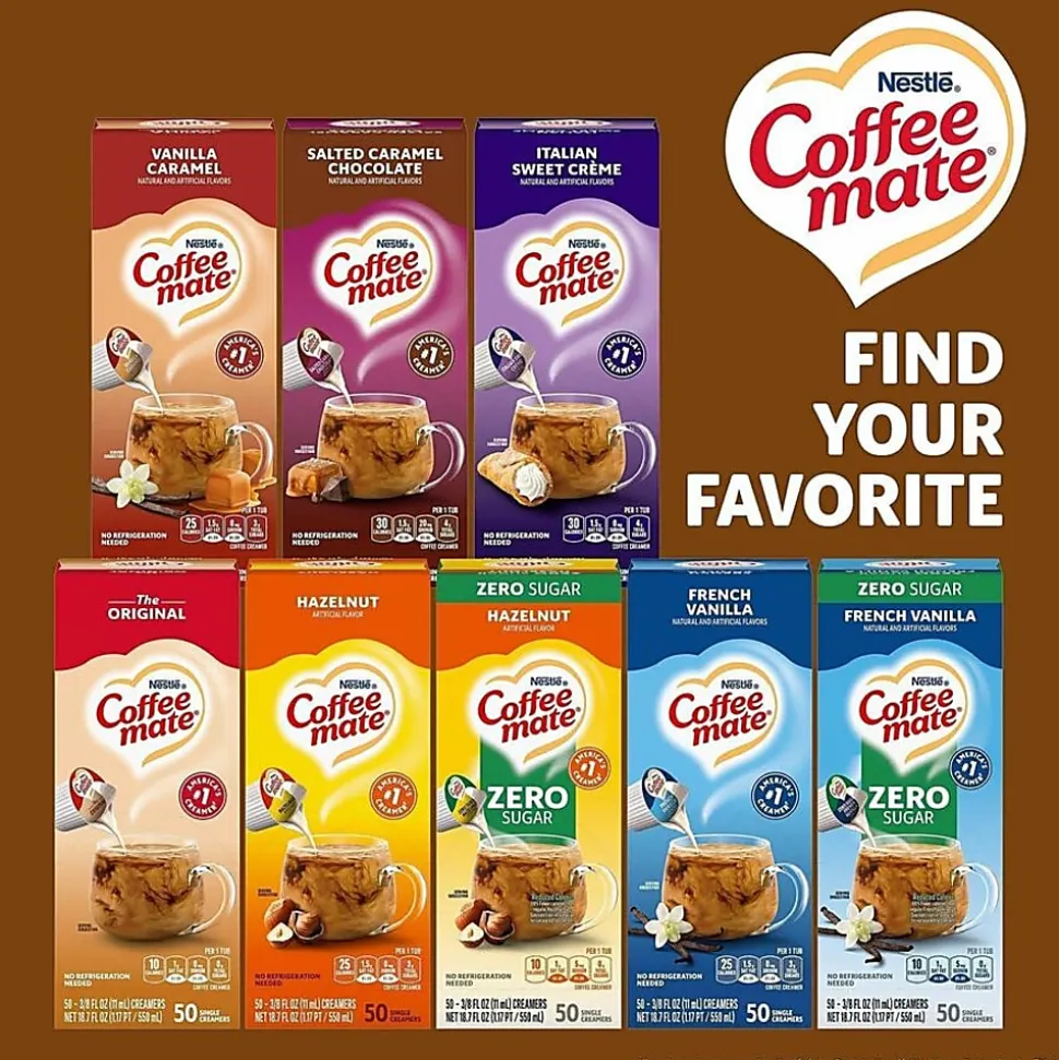 Coffee-Mate Liquid Coffee Creamer Tub Singles, 0.38 Oz, Snickers Flavor, Pack Of 50 Singles