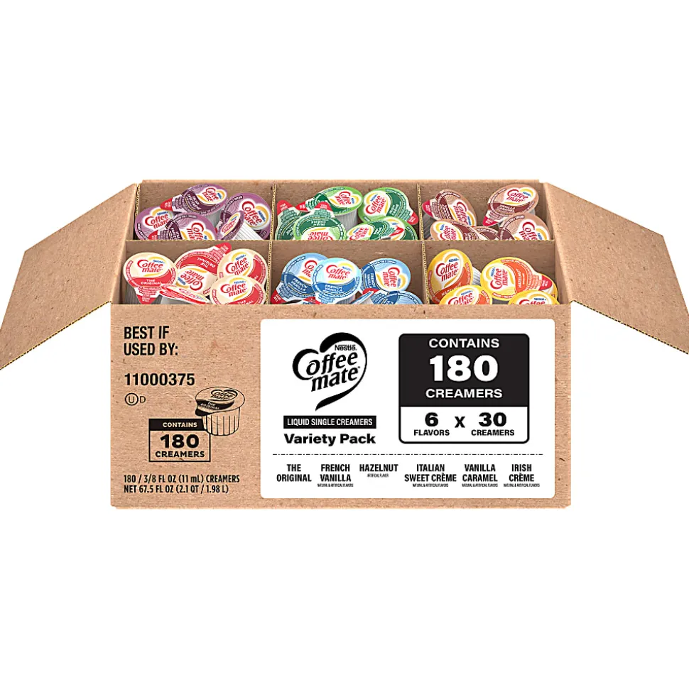 Coffee Mate Liquid Creamer Variety Pack, Single Serve, 0.375 Oz, Pack Of 180 Creamers
