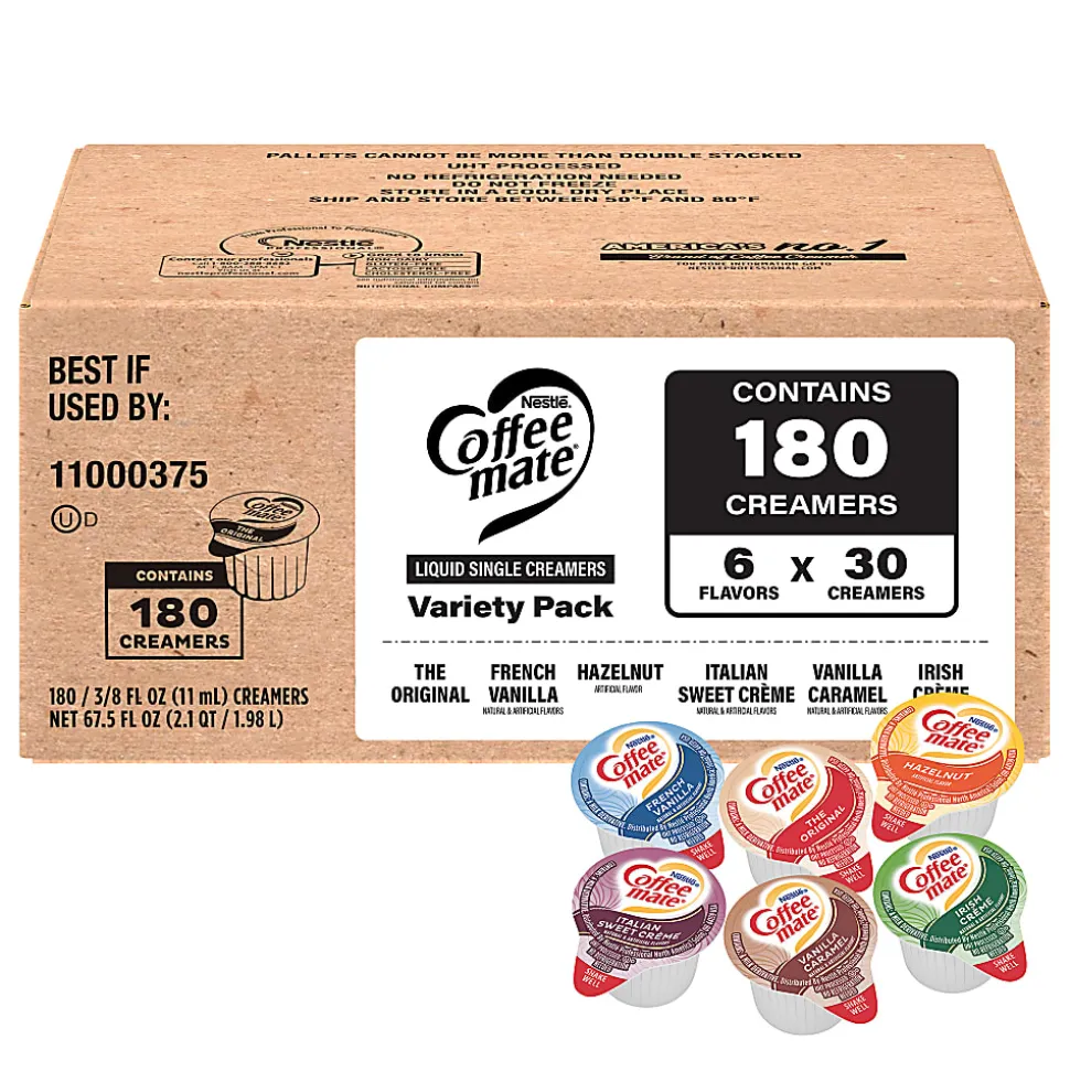 Coffee Mate Liquid Creamer Variety Pack, Single Serve, 0.375 Oz, Pack Of 180 Creamers