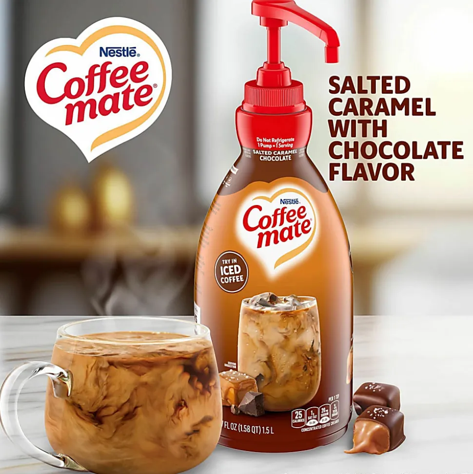 Coffee mate Salted Caramel Chocolate Liquid Coffee Creamer Pump Bottle - Salted Caramel Chocolate Flavor - 50.7 fl oz - 2/Carton Bottle - 600 Serving