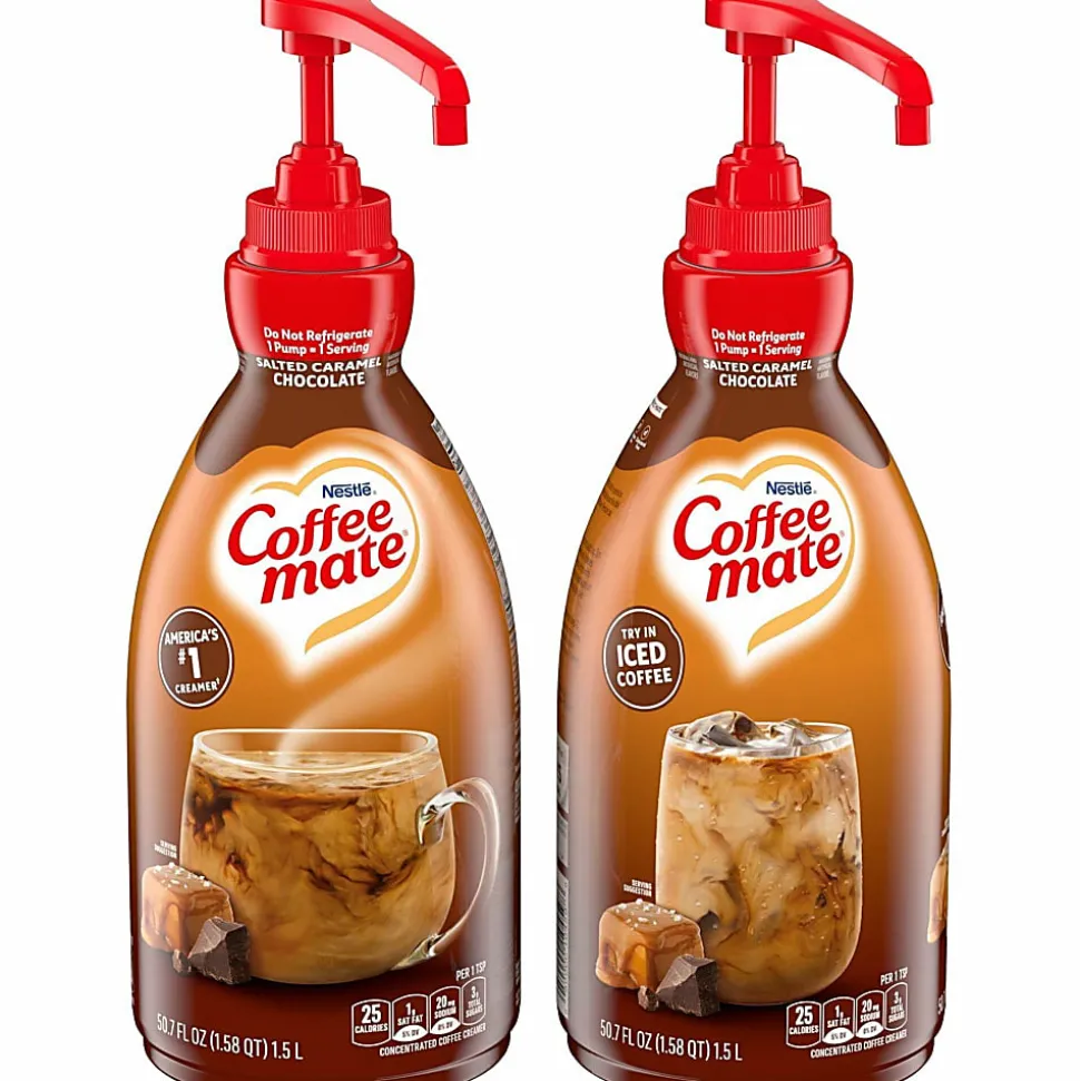 Coffee mate Salted Caramel Chocolate Liquid Coffee Creamer Pump Bottle - Salted Caramel Chocolate Flavor - 50.7 fl oz - 2/Carton Bottle - 600 Serving