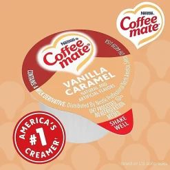 Coffee mate Vanilla Caramel Nondairy Liquid Creamer Singles - Vanilla Caramel Flavor - 0.38 fl oz (11 mL) - 180 / Carton