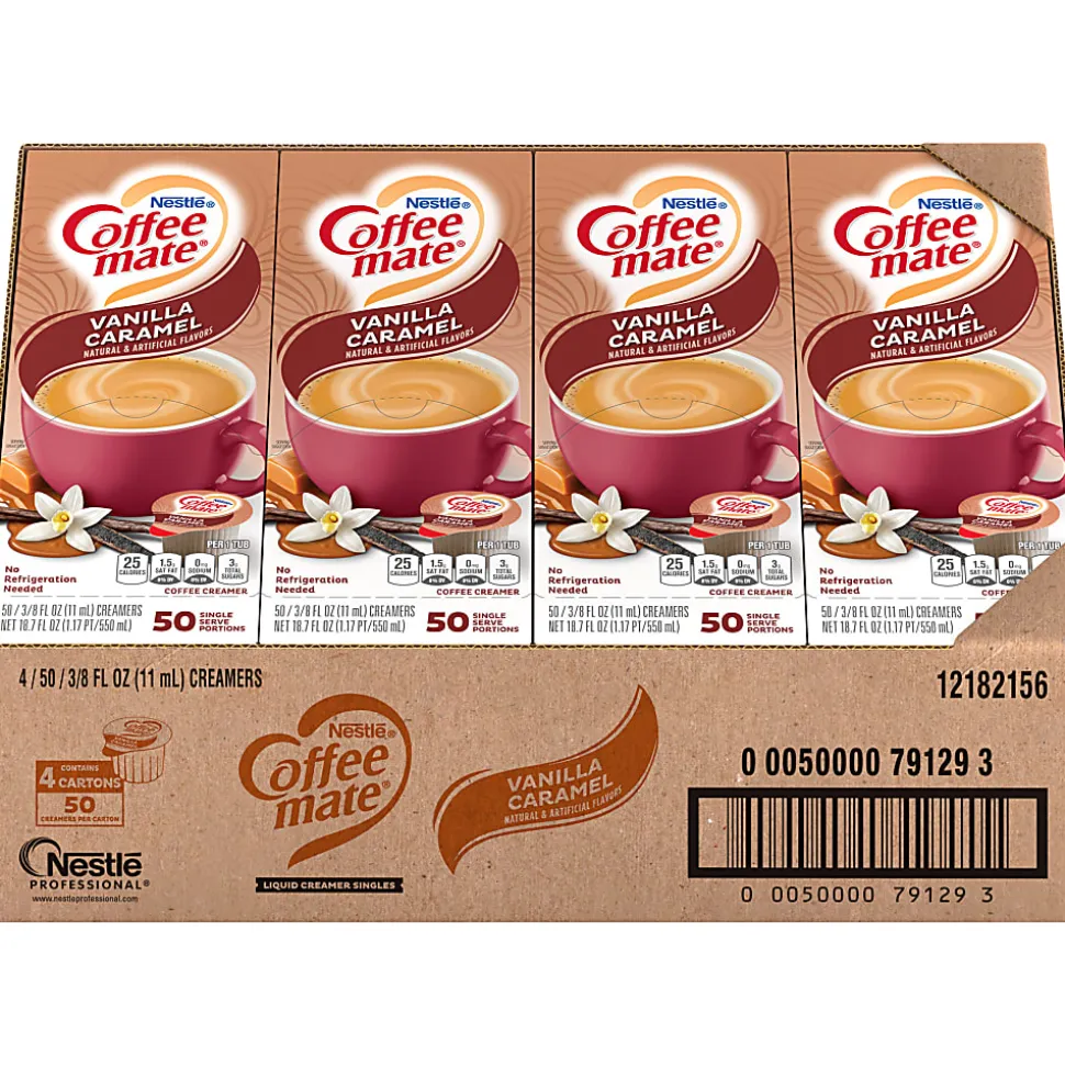 Coffee mate Vanilla Caramel Nondairy Liquid Creamer Singles - Vanilla Caramel Flavor - 0.38 fl oz (11 mL) - 200 Serving - 50/Box - 4 / Carton