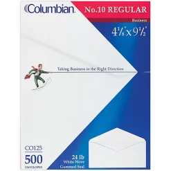Columbian® #10 Business Envelopes, Gummed Seal, White, Box Of 500