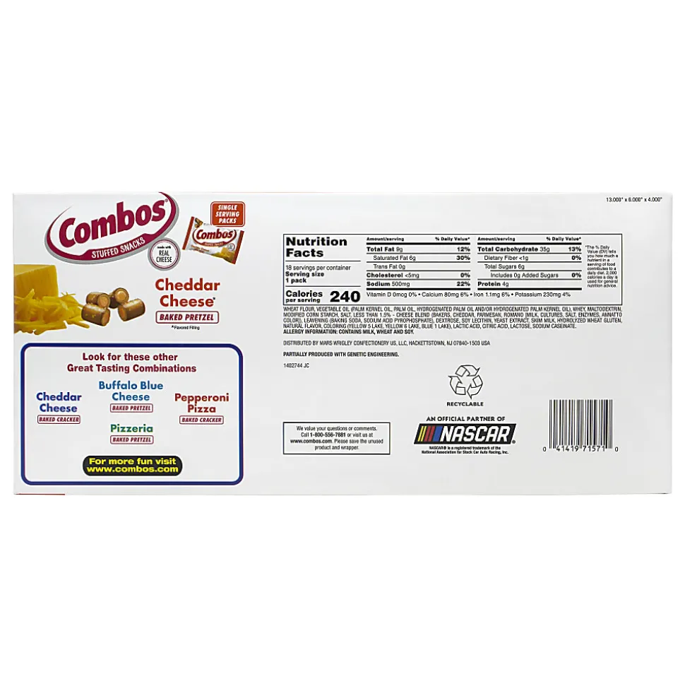 Combos Cheddar Cheese Pretzel Baked Snacks, 1.8 Oz, Box Of 18 Packs