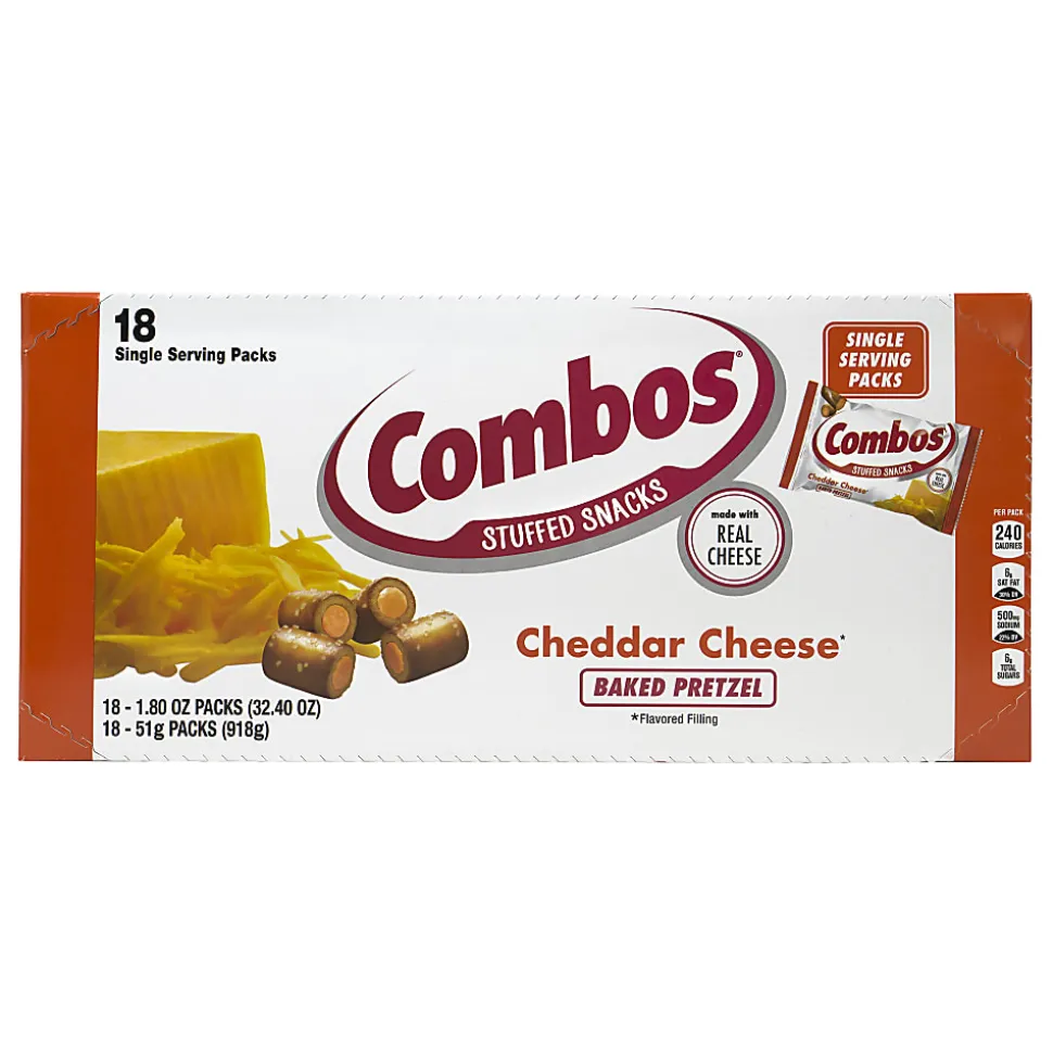 Combos Cheddar Cheese Pretzel Baked Snacks, 1.8 Oz, Box Of 18 Packs