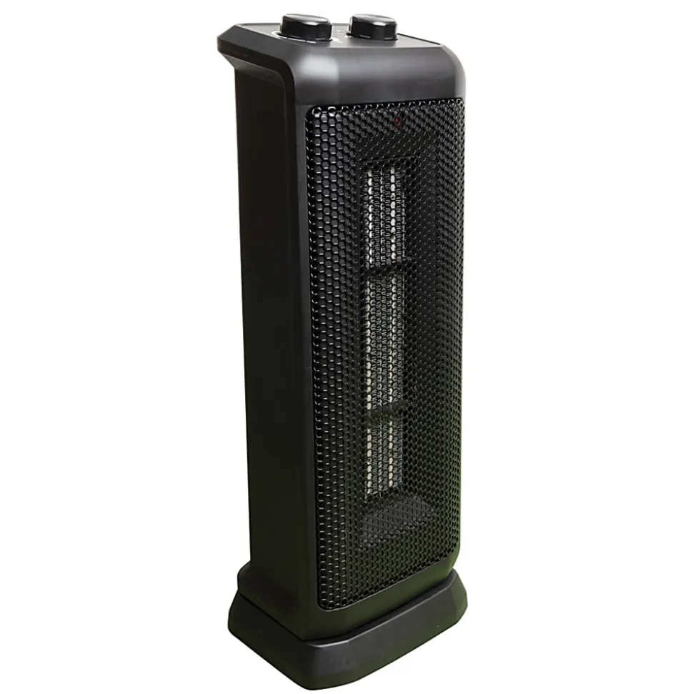 Comfort Glow 1500W Oscillating Ceramic Fan Tower Heater With Thermostat, 5-9/16" x 17-3/4", Black