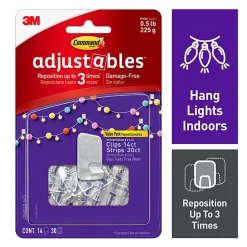 Command Adjustables Repositionable Clips, Clear, Pack Of 14 Clips/30 Strips