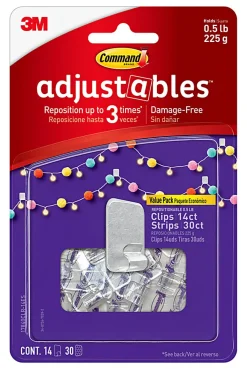 Command Adjustables Repositionable Clips, Clear, Pack Of 14 Clips/30 Strips