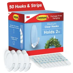 Command® Assorted Hooks Cabinet Pack, 50 Hooks, 50 Clear Adhesive Strips, Damage Free Hanging Picture Hangers, No Tools Wall Hanging Strips