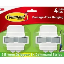 Command Broom Gripper, 2 Broom Gripper Hooks, 4 White Adhesive Strips, Damage Free Hanging Picture Hangers, No Tools Wall Hanging Strips