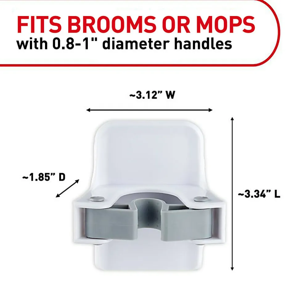 Command Broom Gripper, 2 Broom Gripper Hooks, 4 White Adhesive Strips, Damage Free Hanging Picture Hangers, No Tools Wall Hanging Strips