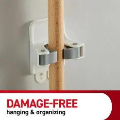 Command Broom Gripper, 2 Broom Gripper Hooks, 4 White Adhesive Strips, Damage Free Hanging Picture Hangers, No Tools Wall Hanging Strips