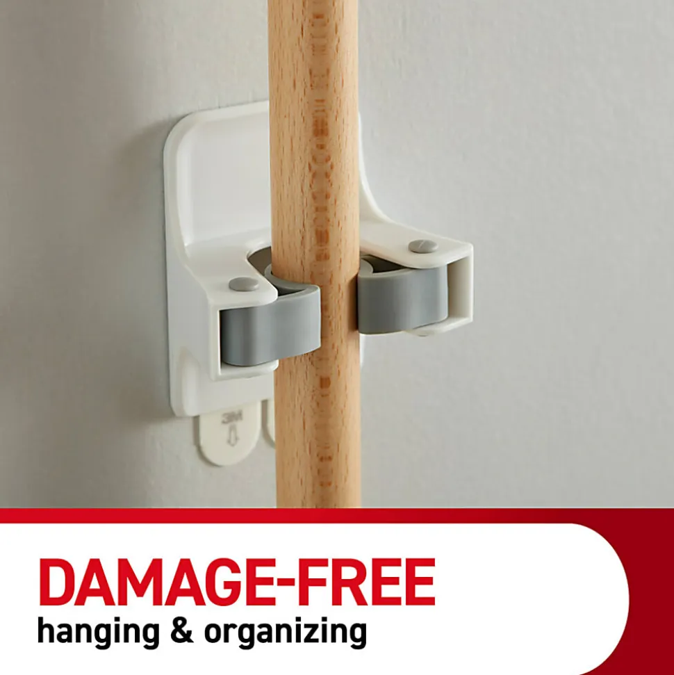 Command Broom Gripper, 2 Broom Gripper Hooks, 4 White Adhesive Strips, Damage Free Hanging Picture Hangers, No Tools Wall Hanging Strips