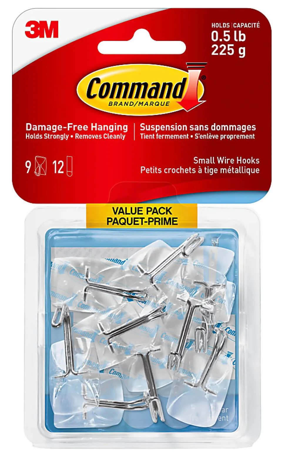 Command 9 Clear Small Wire Toggle Hooks and 12 Command Strips, Damage Free Hanging Hooks Wall Hangers for Hanging Home Decor, Holds up to 0.5 lb