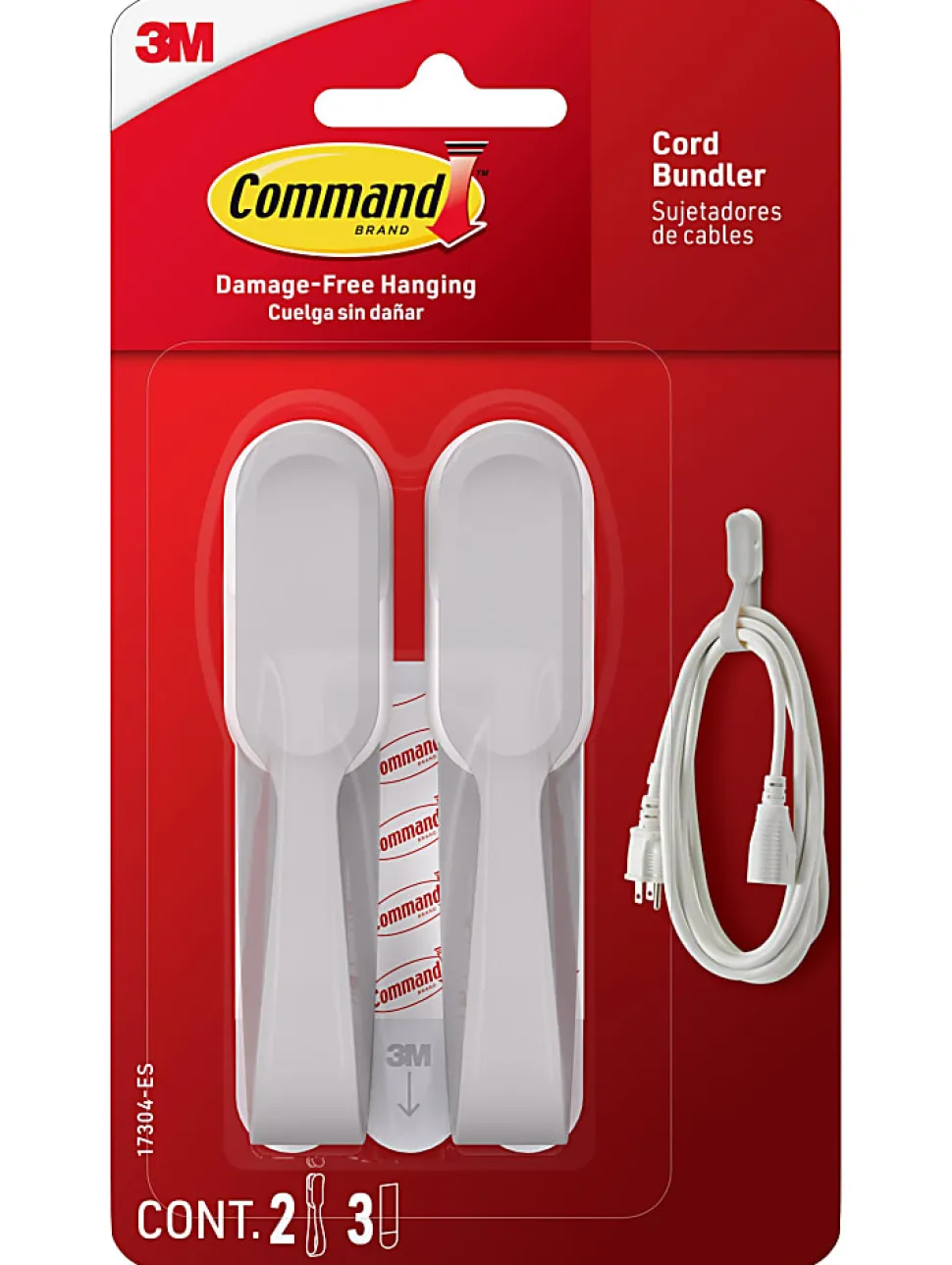 Command® Cord Bundlers, 2 Command Bundlers, 3 Command Strips, Damage Free Hanging, No Tools Wall Hanging Strips For Living Spaces, Gray