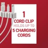 Command™ 5-Cord Clip Organizer, 4 White Clips, 8 Strips, 1 Clip Holds 5 Charging Cords, Great for Damage-Free Electronics Organization Under Desk