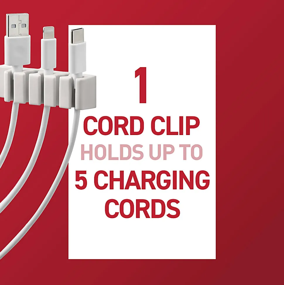 Command™ 5-Cord Clip Organizer, 4 White Clips, 8 Strips, 1 Clip Holds 5 Charging Cords, Great for Damage-Free Electronics Organization Under Desk