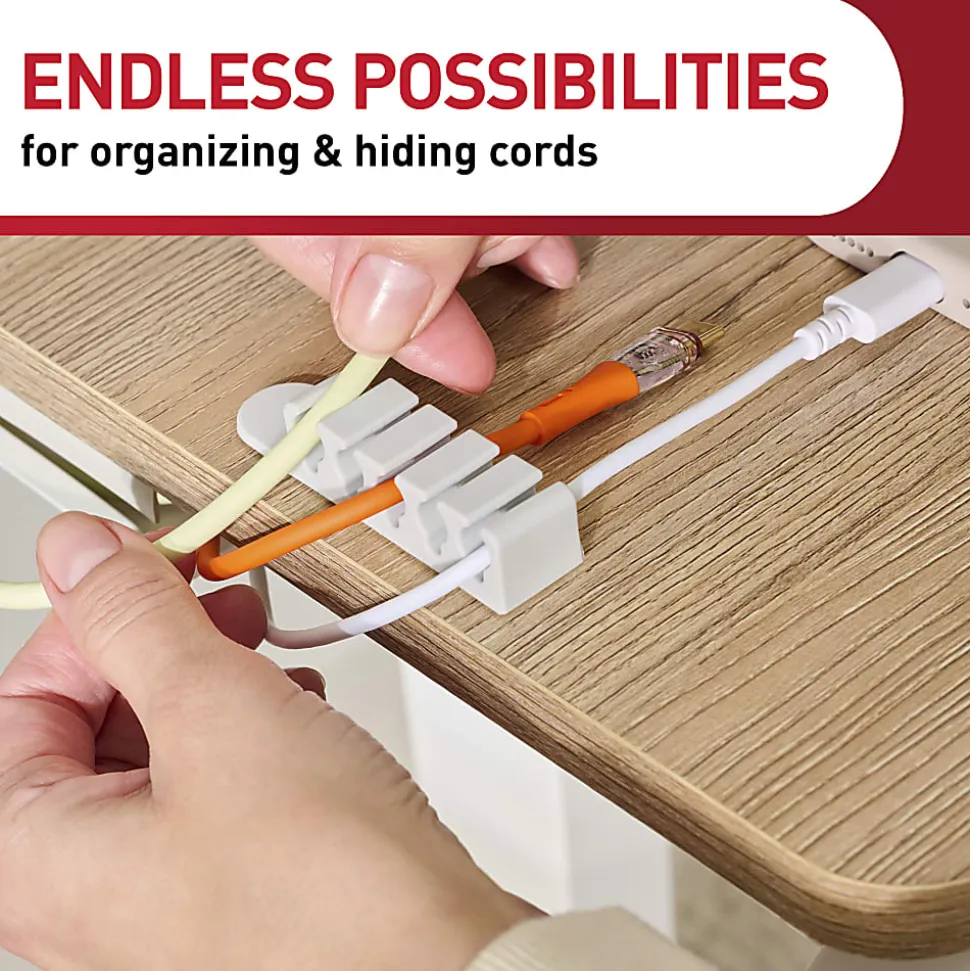 Command™ 5-Cord Clip Organizer, 4 White Clips, 8 Strips, 1 Clip Holds 5 Charging Cords, Great for Damage-Free Electronics Organization Under Desk