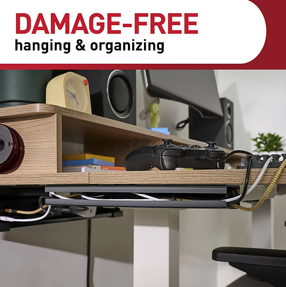 Command™ Cord Organizer Channel, 1 Black Channel, 8 Large Strips, 10" Cord Storage Space, Great for Damage-Free Desk Organization with Electronics