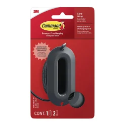 Command™ Cord Wrap, 1 Black Cord Organizer, 2 Medium Strips, Holds 6 ft of Cord Storage, Great for Damage-Free Desk Organization with Electronics