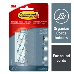 Command Damage-Free Cord Clips, Small, Clear, Pack Of 4