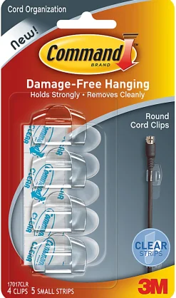 Command Damage-Free Cord Clips, Small, Clear, Pack Of 4