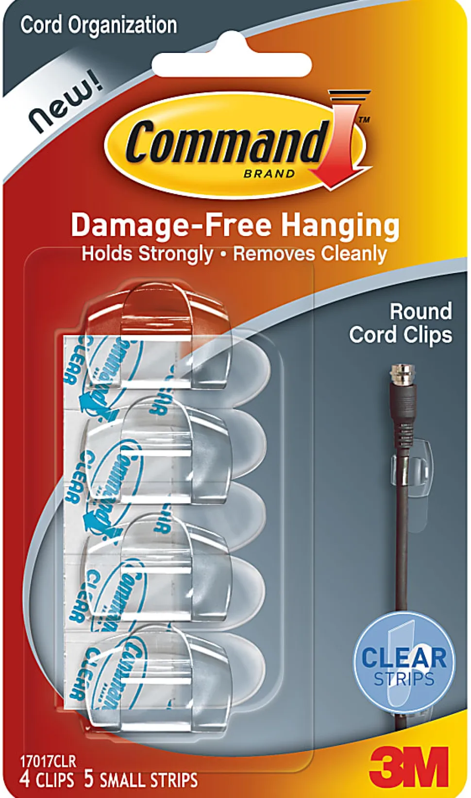 Command Damage-Free Cord Clips, Small, Clear, Pack Of 4