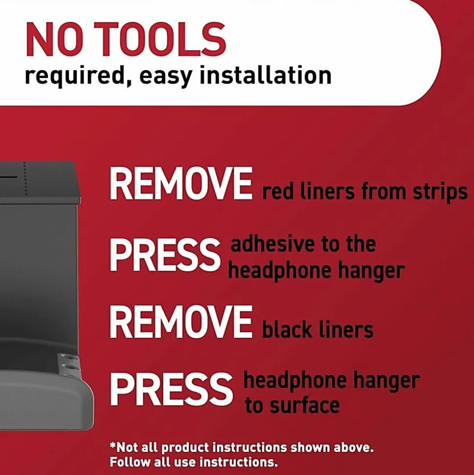 Command™ Headphone Hanger, 1 Black Hook, 4 Large Strips, Great for Damage-Free Desk Organization with Headphones