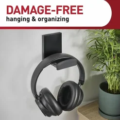 Command™ Headphone Hanger, 1 Black Hook, 4 Large Strips, Great for Damage-Free Desk Organization with Headphones