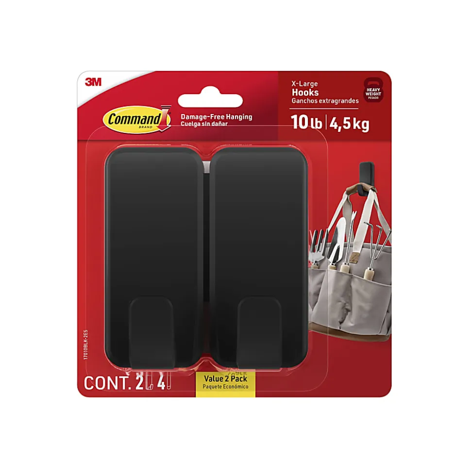 Command™ Jumbo Hook, 2 XL Hooks, 4 Adhesive Strips, Damage Free Hanging, No Tools Wall Hanging Strips For Living Spaces