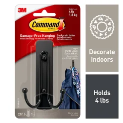 Command Large Double Wall Hooks, 1 Command Hook, 1 Command Strip, Damage Free Hanging of Dorm Room Decorations