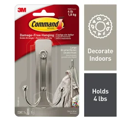 Command Large Double Wall Hooks, 1 Command Hooks, 1 Command Strip, Damage Free Hanging of Dorm Room Decorations