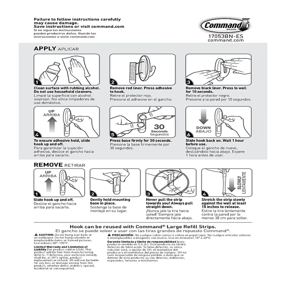 Command® Large Hook, 1 Hook, 2 White Adhesive Strips, Damage Free Hanging Picture Hangers, No Tools Wall Hanging Strips For Living Spaces