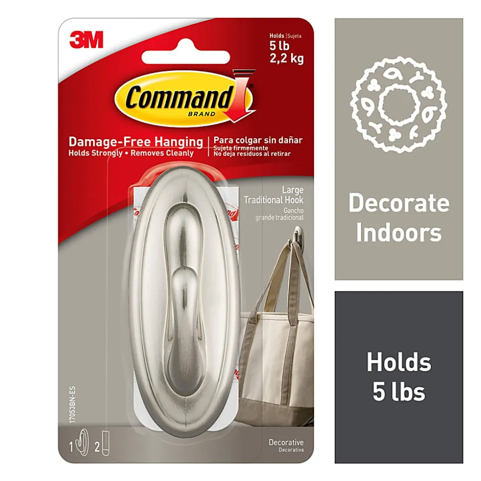 Command® Large Hook, 1 Hook, 2 White Adhesive Strips, Damage Free Hanging Picture Hangers, No Tools Wall Hanging Strips For Living Spaces