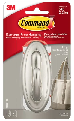 Command® Large Hook, 1 Hook, 2 White Adhesive Strips, Damage Free Hanging Picture Hangers, No Tools Wall Hanging Strips For Living Spaces