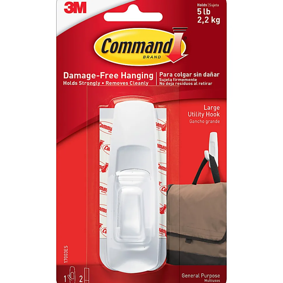 Command Large Hooks, 1 Hook, 2 White Adhesive Strips, Damage Free Hanging Picture Hangers, No Tools Wall Hanging Strips For Living Spaces