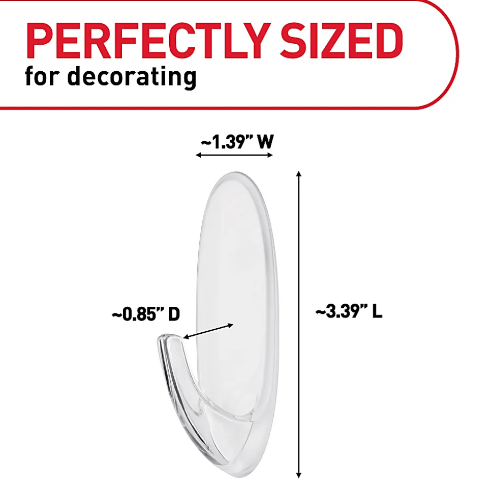 Command Large Hook With Clear Strips, 4 lb (1.81 kg) Capacity, For Decoration, Plastic, Clear, 1 Hook, 2 Strips