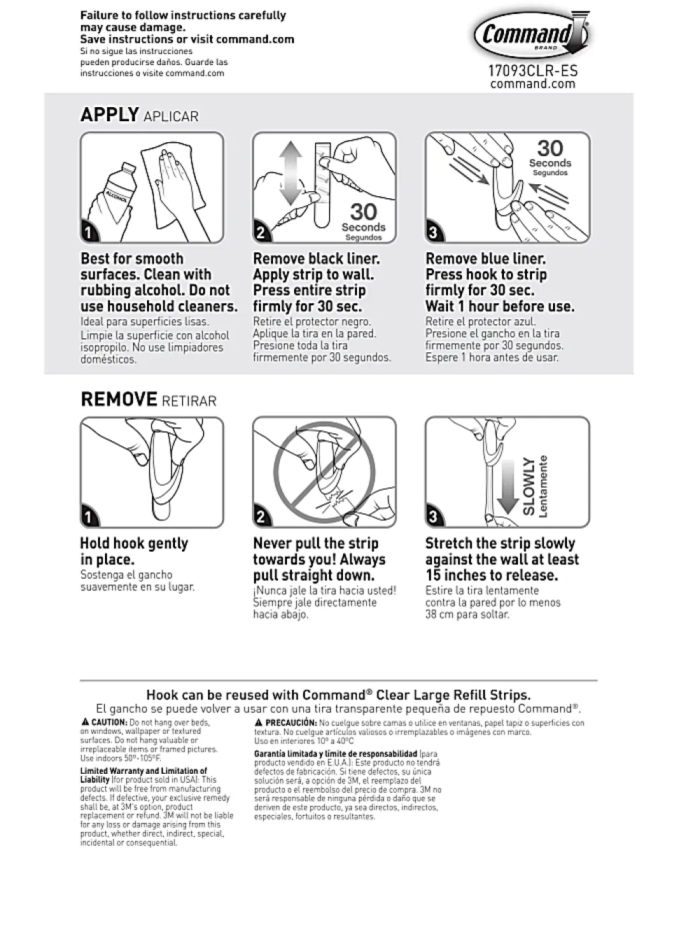 Command Large Hook With Clear Strips, 4 lb (1.81 kg) Capacity, For Decoration, Plastic, Clear, 1 Hook, 2 Strips