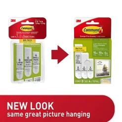 Command Large (15lb) and Medium (10lb) and Small (5lb) Picture Hanging Strips, White, 18 Pairs (36 strips), 17211BPES