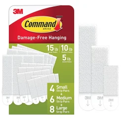 Command Large (15lb) and Medium (10lb) and Small (5lb) Picture Hanging Strips, White, 18 Pairs (36 strips), 17211BPES