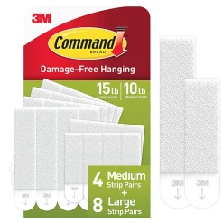 Command Large (15lb) and Medium (10lb) Picture Hanging Strips, White, 12 Pairs (24 strips), 17209ES