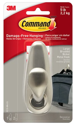 Command® Large Metal Hooks, 1 Hook, 2 White Adhesive Strips, Damage Free Hanging Picture Hangers, No Tools Wall Hanging Strips For Living Spaces