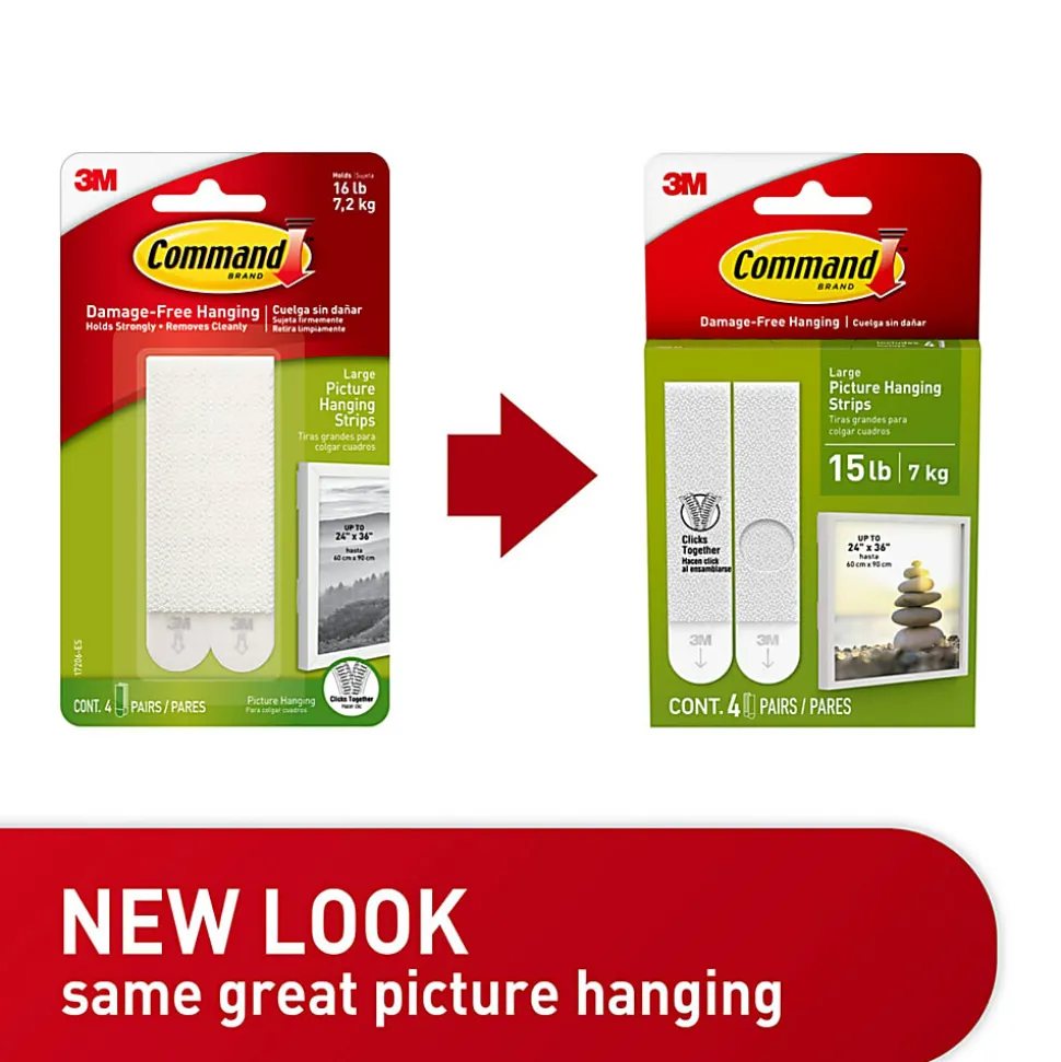Command™ Large Picture Hanging Strips, White, 4lb Capacity, 4 Sets/Pack, 17206