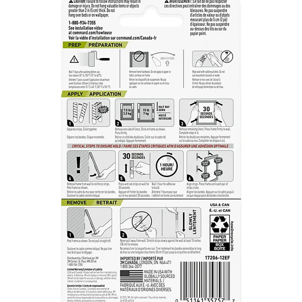 Command™ Large Picture Hanging Strips, White, 4lb Capacity, 4 Sets/Pack, 17206