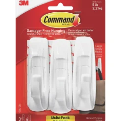Command® Large Utility Hooks, 3 Hooks, 6 White Adhesive Strips, Damage Free Hanging Picture Hangers, No Tools Wall Hanging Strips For Living Spaces