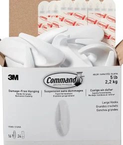 Command® Large Wall Hooks, 16 Hooks, 24 White Adhesive Strips, Damage Free Hanging Picture Hangers, No Tools Wall Hanging Strips For Living Spaces