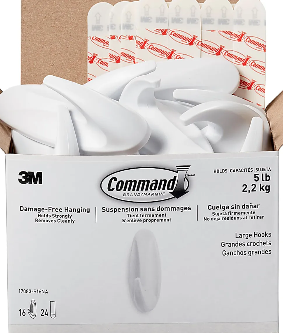 Command® Large Wall Hooks, 16 Hooks, 24 White Adhesive Strips, Damage Free Hanging Picture Hangers, No Tools Wall Hanging Strips For Living Spaces
