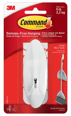 Command Large Wire Hook, 1 Hook, 2 White Adhesive Strips, Damage Free Hanging Picture Hangers, No Tools Wall Hanging Strips For Living Spaces