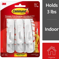 Command® Medium Hooks, 6 Hooks, 12 Adhesive Strips, Damage Free Hanging Picture Hangers, No Tools Wall Hanging Strips